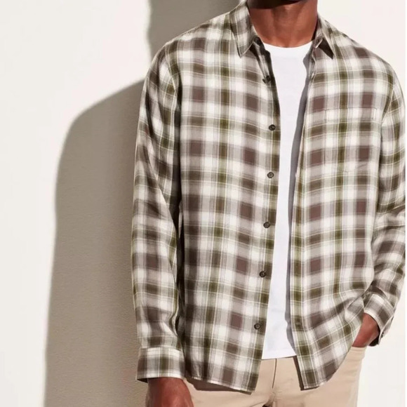 VINCE Twill Multi Plaid Long Sleeve in green size Large - Picture 1 of 11